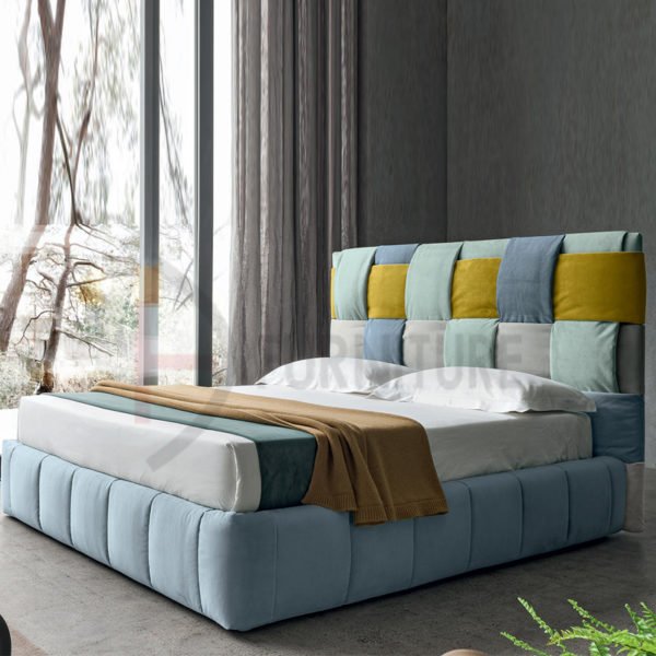 Multi-Bands bed with upholstered headboard