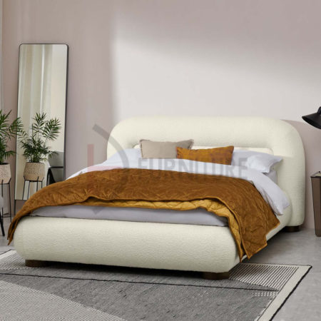 rounded headboard boucle bed