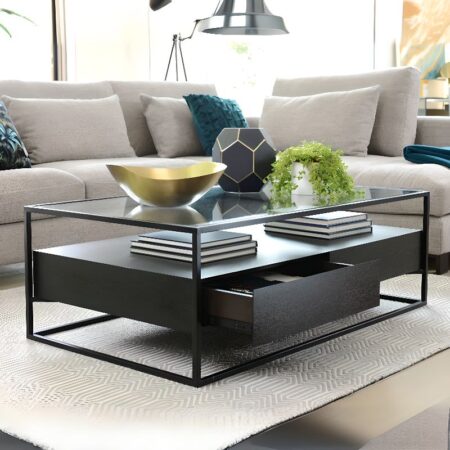 Elegant Edge Coffe Table With Glass Top