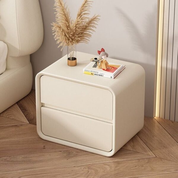 Modern Minimalist Beige Nightstand with Rounded Corners & Storage Drawers