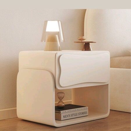 Modern White Nightstand with Drawer & Open Storage | Minimalist Bedside Table