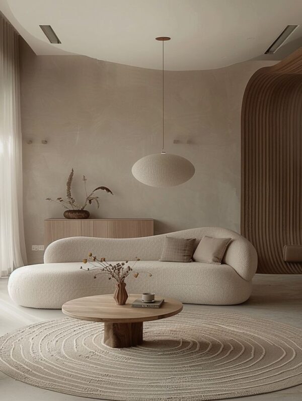 "Modern Minimalist Sofa with Organic Curved Design"