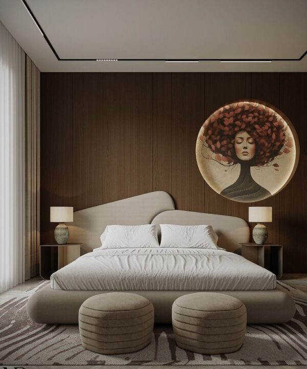 "Modern Luxury Bed with Unique Asymmetrical Headboard Design"