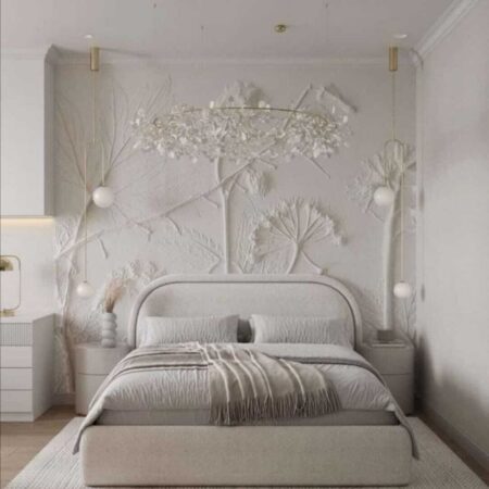 Modern Upholstered Bed with Curved Headboard - Luxury White Bedroom Furniture
