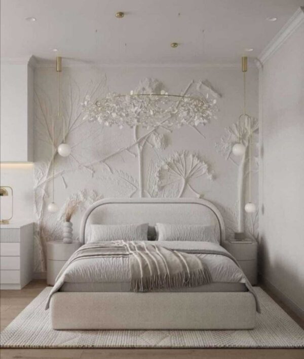 Modern Upholstered Bed with Curved Headboard - Luxury White Bedroom Furniture