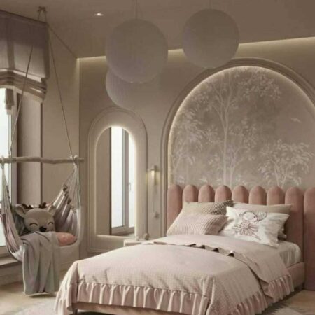 Kids’ Bed with Scalloped Headboard and Neutral Design - Luxury Bedroom Furniture