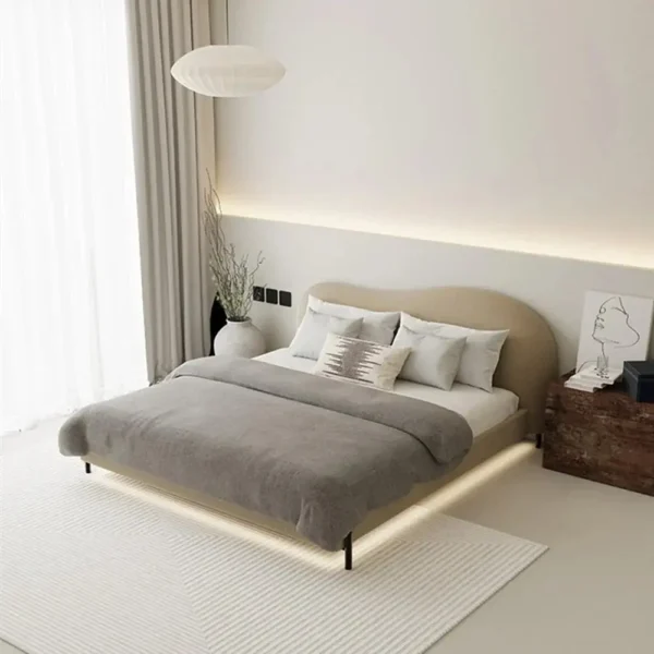 Modern Upholstered Bed with Curved Headboard – Luxury Design