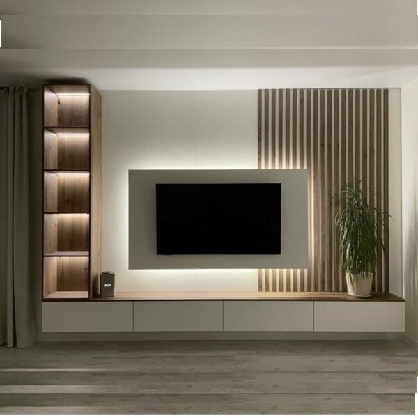 Modern TV Unit with Cladding - Stylish and Functional Living Room Furniture