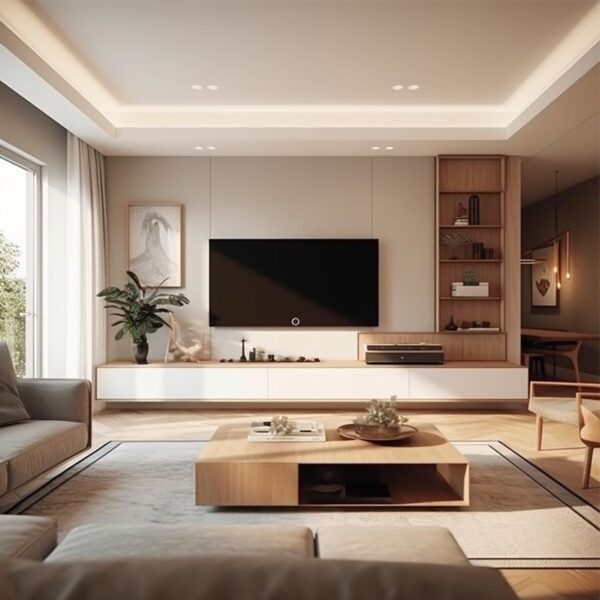 Modern Minimalist Wooden TV Unit with Storage