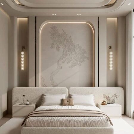 Curved Upholstered Bed Frame with Panel Set