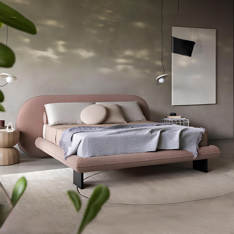 Blush Modern Curved Upholstered Bed