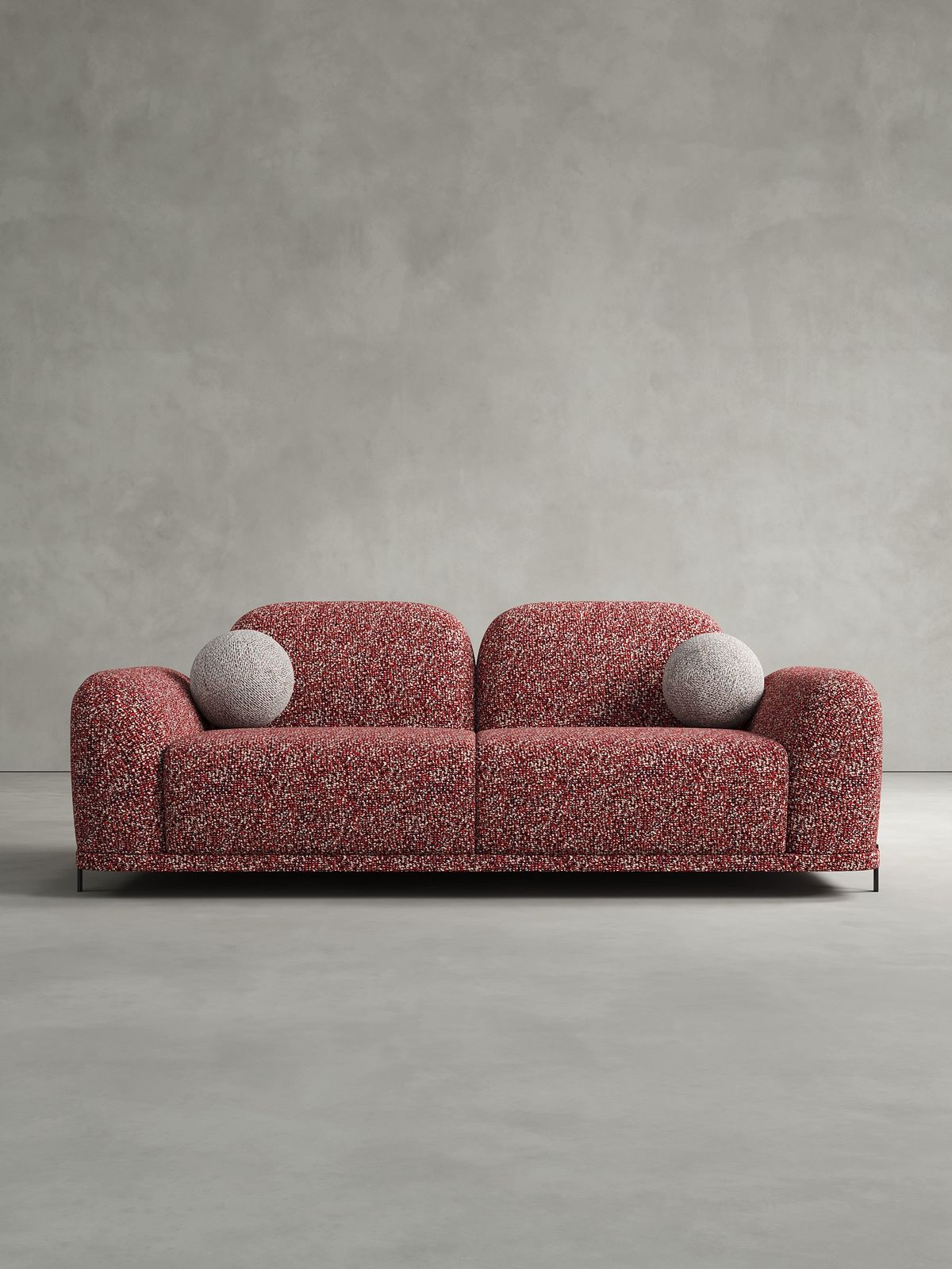 Red Dotted 2-Seater Fabric Sofa with Rounded Pillows