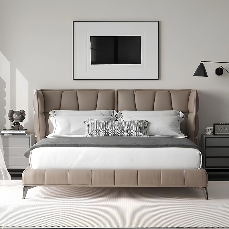 Taupe Elegance Wingback Upholstered Bed