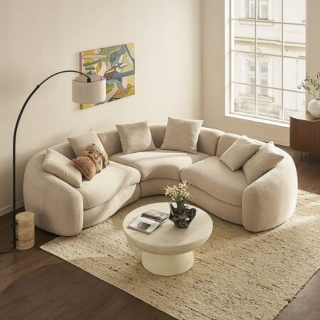 Sierra Bouclé Sectional – Beige Arm Sofa