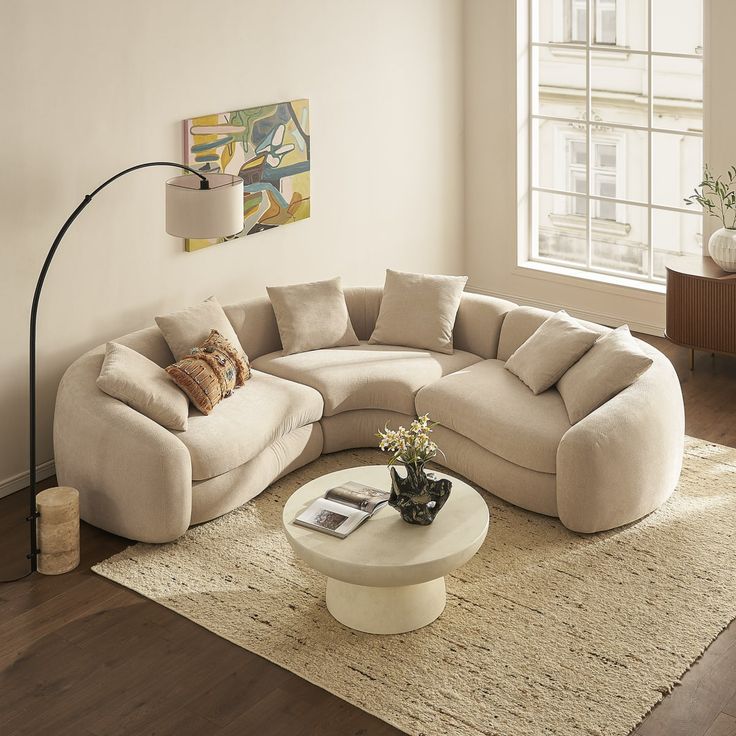 Sierra Bouclé Sectional – Beige Arm Sofa