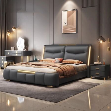 Noir Luxe Tufted Bed with Gold Accents