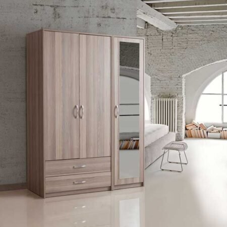 Alviro Oak Finish 3 Door Wardrobe with Drawers