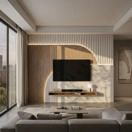 Curved Panel Entertainment Wall Unit
