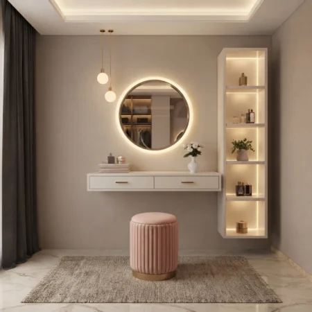 Alyvia Round LED Vanity Dresser with Wall Panel