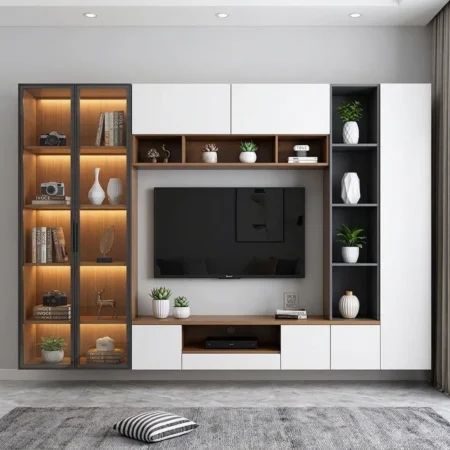 Axiyo White Gloss TV Unit with Glass Shelves